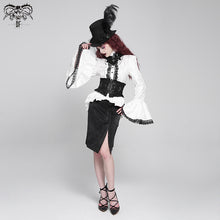 Load image into Gallery viewer, SHT01702 Paisley jacquard flared sleeves Gothic white ruffled lace up women blouse
