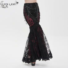 Load image into Gallery viewer, ESKT08002 Black and red Sequin-Embellished Mesh and Flocked Floral Mesh Fitted Fishtail Skirt
