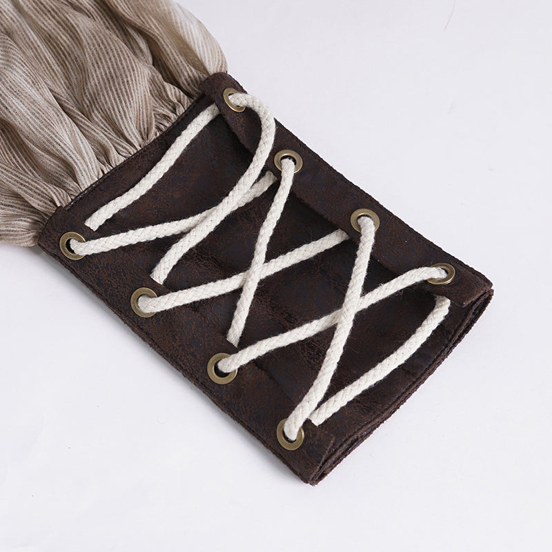 SHT11702 brown Punk high collar long sleeve men shirt