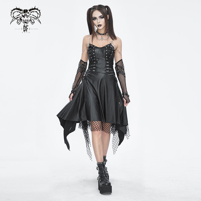 SKT192 Punk slightly shiny leather heart-shaped chain suspender dress