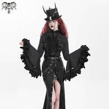 Load image into Gallery viewer, SHT00901 Women gothic big flared sleeves lace up black cotton blouse with necktie
