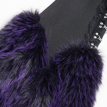Load image into Gallery viewer, AS308 Black and purple fox fur mid-length plush leg warmers
