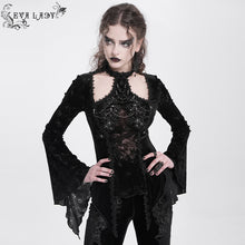 Load image into Gallery viewer, ETT04101 black Gothic shiny velvet halterneck long-sleeved T-shirt
