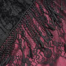 Load image into Gallery viewer, ESKT05002 Black and red Women High Waist Rose Embossed Velvet Tasseled Skirt
