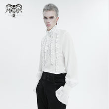 Load image into Gallery viewer, SHT10402 White Chiffon pleated Lace Stand Collar Men&#39;s Shirt
