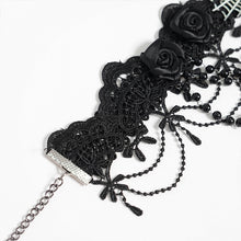 Load image into Gallery viewer, AS273 Gothic Necklace with Bow, Tassels, Lace, and Fine Beaded Chain Pendant
