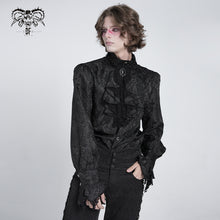 Load image into Gallery viewer, SHT01001 Paisley jacquard shining black rose lace cuff gothic men shirts with bow tie
