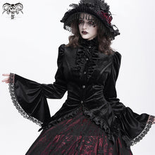 Load image into Gallery viewer, SHT14101 Black Women Glossy Velvet Swallowtail Shirts
