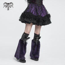 Load image into Gallery viewer, AS308 Black and purple fox fur mid-length plush leg warmers

