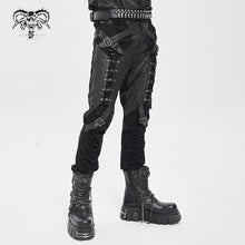 Load image into Gallery viewer, PT286 Twill and faux leather multi-strap punk trousers
