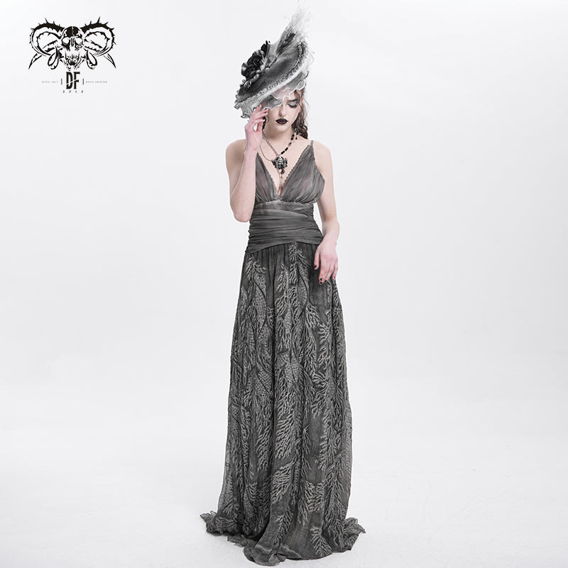 ESKT008 punk wedding branch embroidery smoky pattern sexy women silk chiffon halter dress