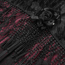 Load image into Gallery viewer, ESKT05002 Black and red Women High Waist Rose Embossed Velvet Tasseled Skirt
