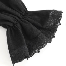 Load image into Gallery viewer, SHT108 Black cotton and linen jacquard detachable tie shirt
