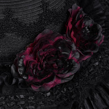 Load image into Gallery viewer, AS198 women gothic Feather rose wide brim big lace straw hat
