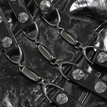 Load image into Gallery viewer, CT27601 Punk-Style Mid-Length Coat with Glossy Finish and Multiple Straps
