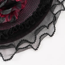Load image into Gallery viewer, EAS02402 black and red Half-rimmed feather flower headband straw hat

