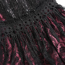 Load image into Gallery viewer, ESKT08002 Black and red Sequin-Embellished Mesh and Flocked Floral Mesh Fitted Fishtail Skirt

