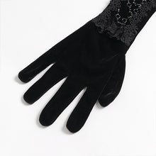 Load image into Gallery viewer, EGE005 Gothic-Style Velvet Long Gloves with Beaded Chain Embellishment
