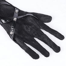 Load image into Gallery viewer, GE036 Punk Black Women Printed Leather Loops Half Gloves
