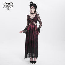 Load image into Gallery viewer, SKT171 Gothic wine red lace dropped waist dress
