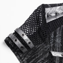 Load image into Gallery viewer, TT315 Punk Stretch Tie-Dyed Knit T-Shirt with Large Diamond Mesh Paneling
