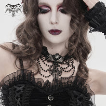Load image into Gallery viewer, AS273 Gothic Necklace with Bow, Tassels, Lace, and Fine Beaded Chain Pendant
