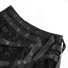 Load image into Gallery viewer, SKT25801 Punk Skull Mesh-Paneled, Snake-Print Faux Leather Micro-Mini Skirt with Multiple Straps
