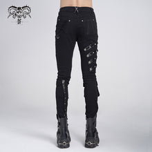 Load image into Gallery viewer, PT100 punk heavy metal lace up leg torn men trousers with loops
