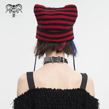 Load image into Gallery viewer, AS16502 black and red Punk woolen hat with pin and chain
