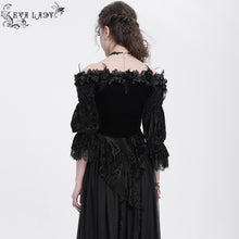 Load image into Gallery viewer, ETT04001 Black Off-shoulder three-quarter sleeve Gothic T-shirt&nbsp;
