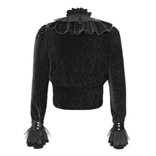 Load image into Gallery viewer, SHT13301 Black Pleated velvet V-neck shirt
