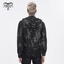 Load image into Gallery viewer, TT318 Black and Grey Two-Tone Distressed Striped Long-Sleeve Hoodie T-Shirt
