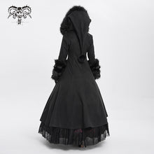 Load image into Gallery viewer, CT12601 winter sexy women black Gothic double-faced woolen hooded long coat with fur

