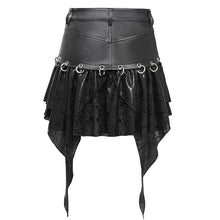 Load image into Gallery viewer, SKT217 Punk non-stretchy faux leather ruffled skirt
