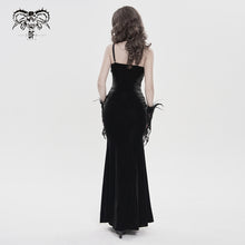 Load image into Gallery viewer, SKT25301 Black Gothic Velvet Strappy Dress with Side Seam Pleats
