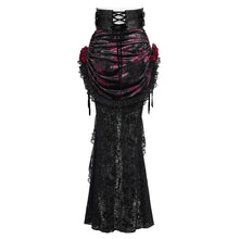 Load image into Gallery viewer, ESKT07802 Black and Red Velvet Paneling with Soft Rose Mesh Gothic Skirt
