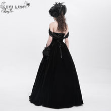 Load image into Gallery viewer, ESKT058 Stand collar ribbon tied steel button velvet dress
