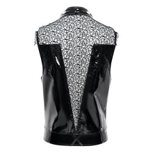 Load image into Gallery viewer, WT105 Punk Tree-Patterned Mesh &amp; Patent Leather Vest
