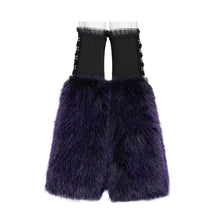 Load image into Gallery viewer, AS308 Black and purple fox fur mid-length plush leg warmers
