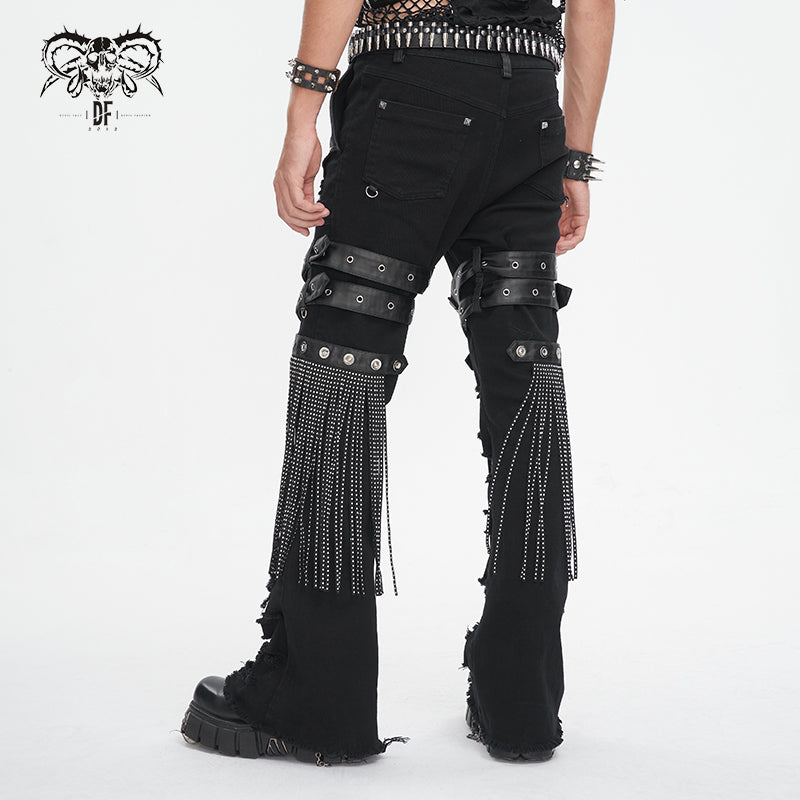 彫刻 Black Pants PT247 Punk ripped tassel men pants – Devil Fashion Official