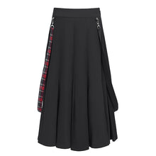 Load image into Gallery viewer, SKT082 daily life young girls fake 2 pieces black and red Scottish plaid overskirt with adjust loops
