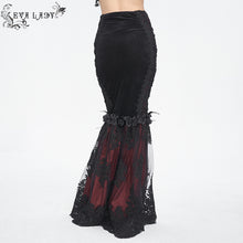 Load image into Gallery viewer, ESKT04402 Black and red Gothic high waist fishtail skirt
