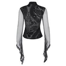 Load image into Gallery viewer, TT278 Gothic flocked floral diamond mesh long-sleeved T-shirt
