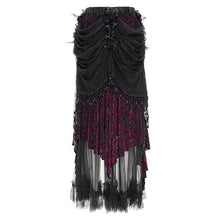 Load image into Gallery viewer, ESKT051 Women Burnt Out Velvet and Diamond Flower Mesh Gothic Skirt
