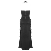 Load image into Gallery viewer, SKT193 Punk dark pattern knitted leather halterneck dress
