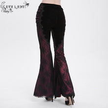 Load image into Gallery viewer, EPT01902 Black and Red Gothic velvet and lace flared trousers
