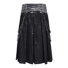 Load image into Gallery viewer, SKT261 Gold-Stamped Twill and Faux Leather Pleated Punk Skirt
