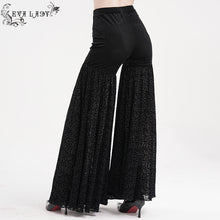 Load image into Gallery viewer, EPT017 Velvet and burnt-out flower mesh bell-bottom gothic women pants
