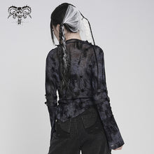 Load image into Gallery viewer, TT312 Punk Flocked Mesh High-Neck Draped-Collar Long-Sleeve T-Shirt
