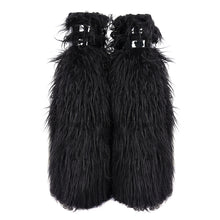 Load image into Gallery viewer, AS191 Punk black coffin fur women leg warmers with loops
